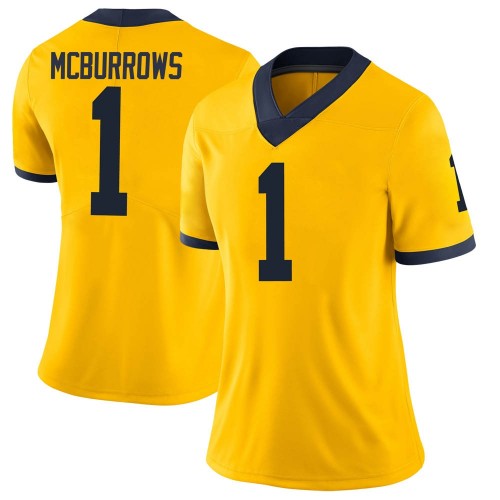 JaDen Mcburrows Michigan Wolverines Women's NCAA #1 Maize Limited Brand Jordan College Stitched Football Jersey DXU4754AF